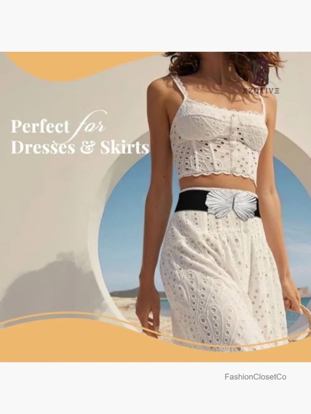 Wide Elastic Belt with Suede and Boho Shell Gold Buckle - Stretchy Fashion